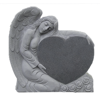 Small Angel Holding Heart 2-2.5x0-6x2-8.5 AP Dark Cloud Grey Fully Carved Angel w/ Roses