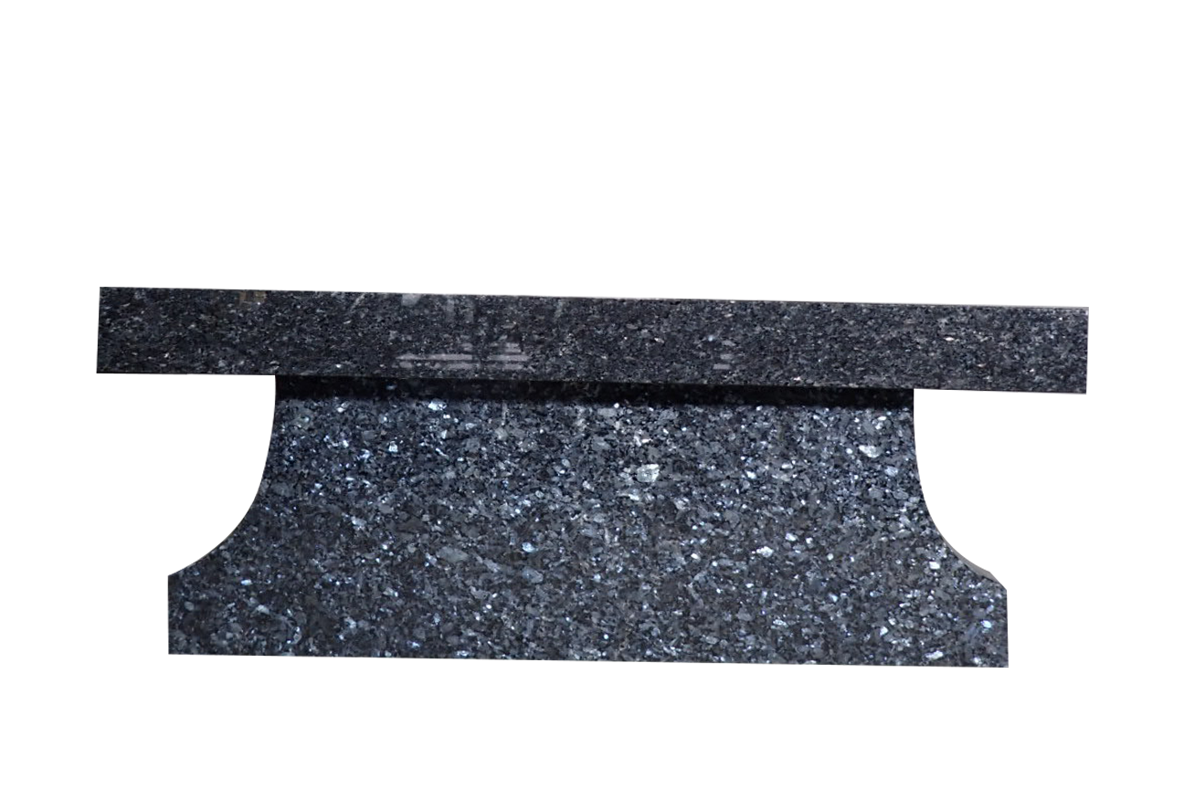 BEN148APBP_FL.png * Cremation Pedestal Bench 4-0x1-2x0-4 Custom Blue pearl Pedestal 3-6x0-10x1-2 AP w/ (4) 6"x10" Core Holes Seat AP, Pedestal Feet 4"; Family Legacy Design - Image 1