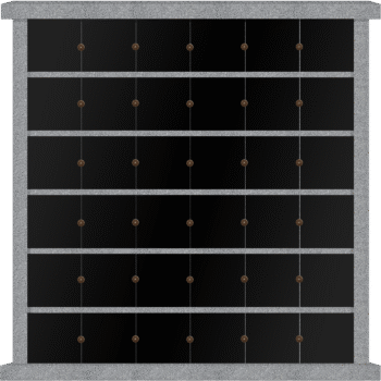 * 36 Niche Columbarium 7-1x1-5.5x7-1 China Grey/Jet Black China Grey Walls/Jet Black Doors; Single Sided, 6x6 Niches CFS-L-095-inch; Includes Rosettes, Keys & 4 Extra Niche Door